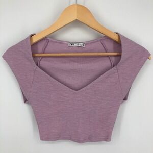 Zara Crop Top Size XS Light Purple Lavendar Cap‎ Sleeve Coquette